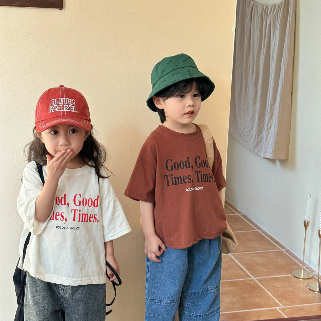 2025 verão moda solta menina crianças carta impressão camiseta menino bebê algodão manga curta camisetas criança casual topos roupas da criança