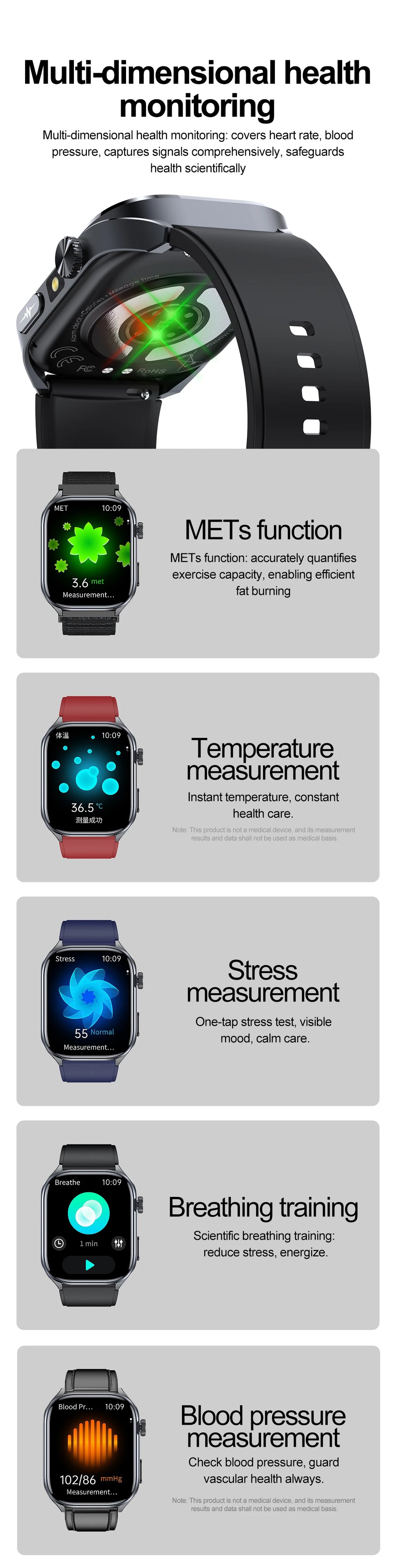 Novo Smartwatch 2026 com ECG Preciso, Análise de Saúde Cardíaca, Análise de Sangue, Lipídios no Sangue, Pressão Arterial e Chamada Bluetooth para Homens