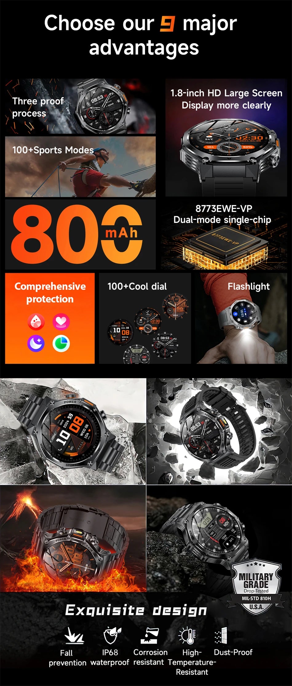 Novo relógio inteligente masculino 2025 chamada bluetooth um clique conexão relógios ip67 à prova dip67 água 800mah bateria smartwatch homem android ios