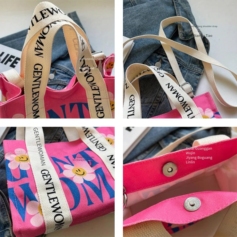 Dopamina colorida bolsa crossbody feminina moda lona bolsa de ombro flor impressão tote bolsas saco de compras