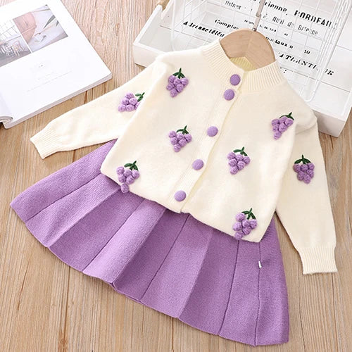 2025 novo outono 0-5yrs bebê meninas conjunto de roupas manga comprida malha cardigan casaco + saia curta crianças roupas de malha terno