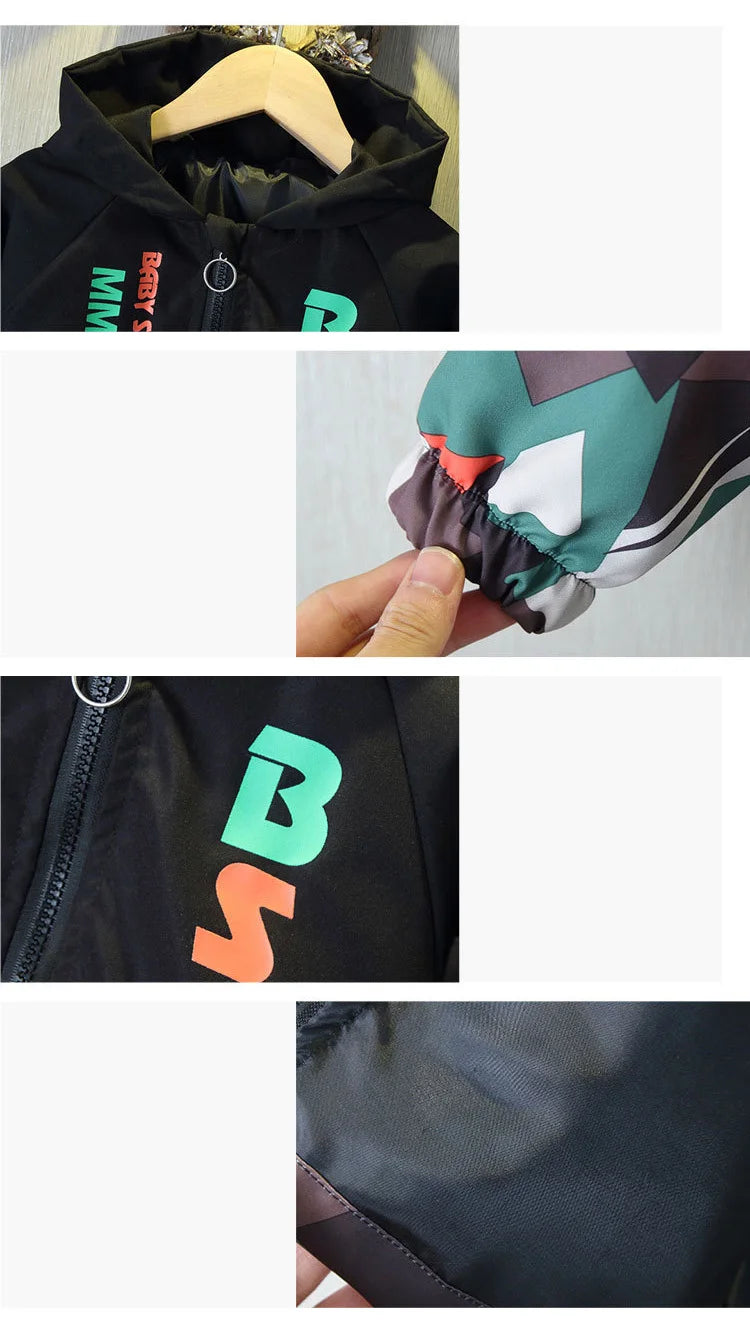 Meninos outono jaquetas com capuz primavera crianças zíper fino blusão casaco casual impressão meninas outerwear crianças trench roupas 2-8y