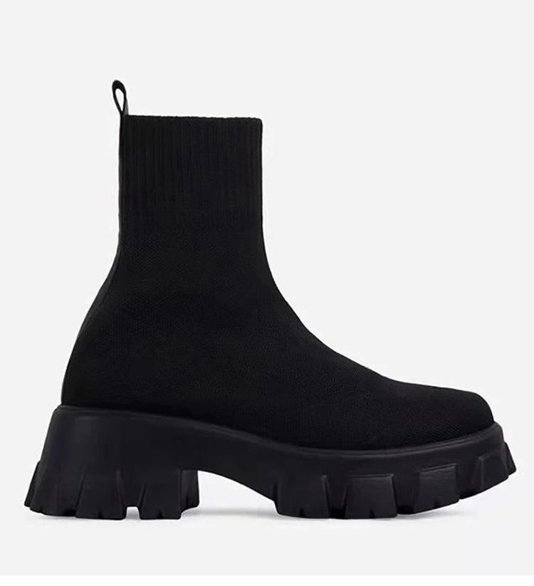 Botas femininas botas de plataforma elástica respirável primavera verão saltos botas mujer deslizamento em botas de tornozelo mulher elegante sapatos de salto