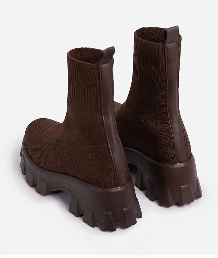 Botas femininas botas de plataforma elástica respirável primavera verão saltos botas mujer deslizamento em botas de tornozelo mulher elegante sapatos de salto