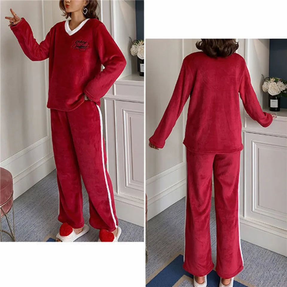 Outono inverno flanela conjuntos de pijamas femininos moda xadrez impresso teddy pijamas veludo homewear kawaii meninas pijamas mujer pijama