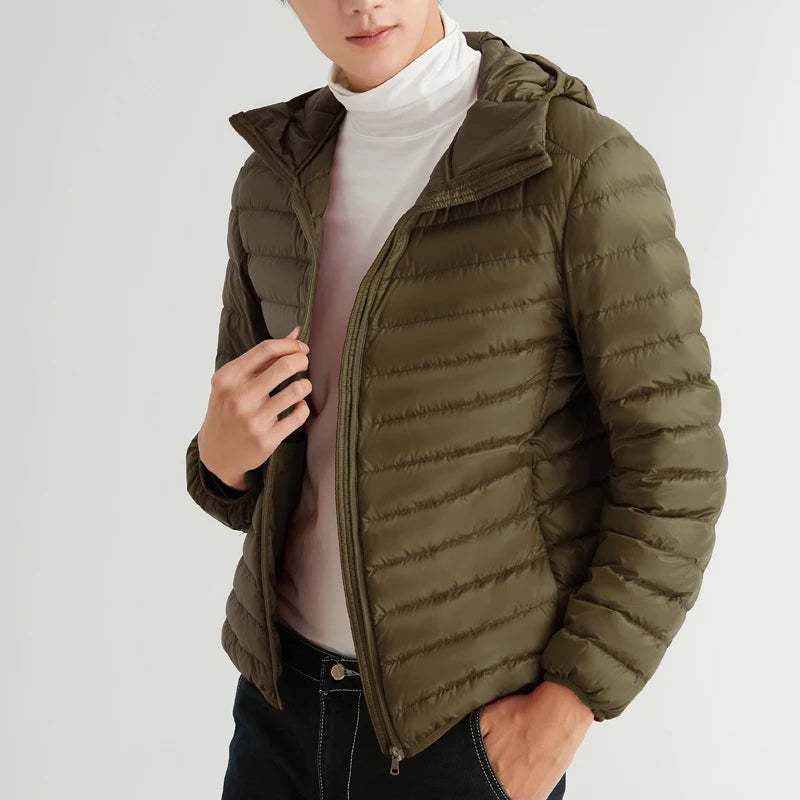 Homem 90% pato para baixo jaqueta com capuz inverno outono casaco masculino ultra leve jaquetas quentes outwear parkas ao ar livre roupas de campanha