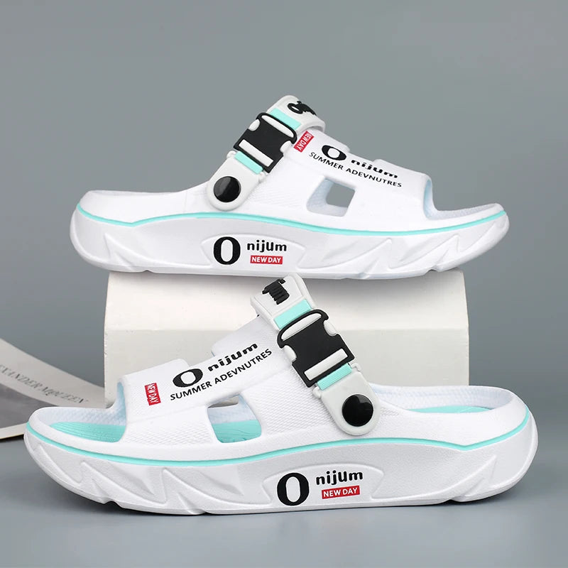 Chinelos de praia masculinos sandálias ao ar livre verão confortável sandálias de praia grosso macio tamancos masculino casual água sapatos de jardim