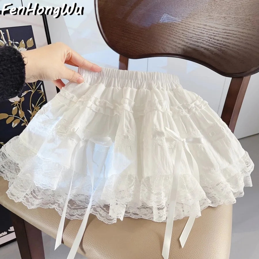 Conjunto de roupas de camiseta rosa para crianças, meninas, verão, saia de renda, pulôver, doce, bebê, lolita, conjunto de vestido, 1-8 anos, roupas infantis, estilo coreano