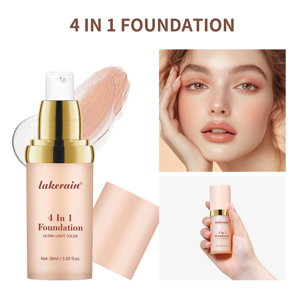 4 em 1 fundação de longa duração hidratante corretivo à prova dwaterproof água mesmo tom de pele spf 30 líquido hidratante corretivo de cobertura completa