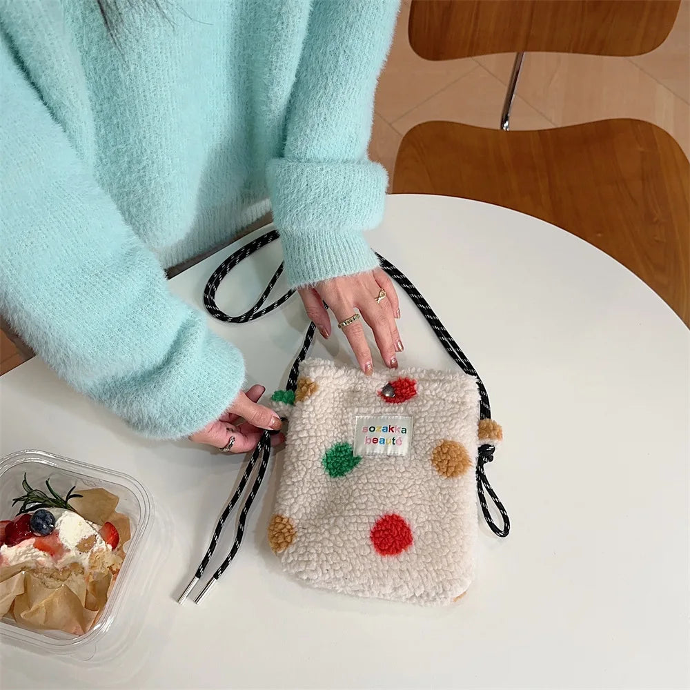 Novo ponto de pelúcia crossbody sacos para mulheres bonito rosa bolsa de ombro bolsas bolsa de telefone portátil