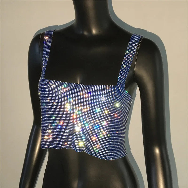2025 glitter boate sem costas strass regata feminina sexy metal cristal diamantes lantejoulas noite clube festa wear topo de colheita