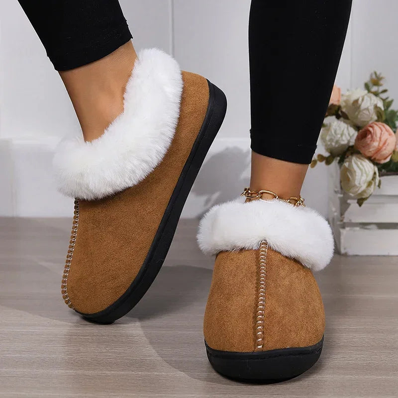 Inverno quente interior flurry chinelos feminino camurça do falso dedo do pé fechado casal chinelos mulher conforto sola macia casa slides mujer