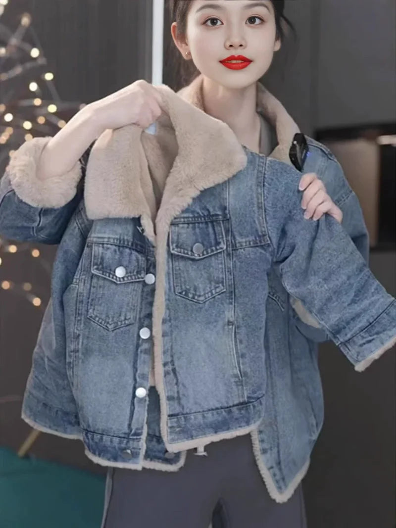 Meninas mais veludo denim jaquetas inverno grosso casacos quentes crianças acolchoado parka solto lapela outerwear novo frio snowsuits