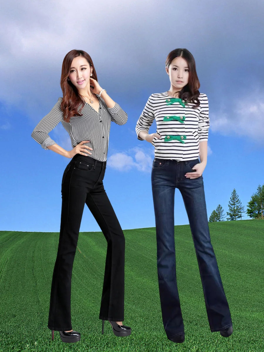 Jeans de cintura média de mulheres, calça casual confortável, elegante, alta qualidade, verão, primavera, verão, 2024