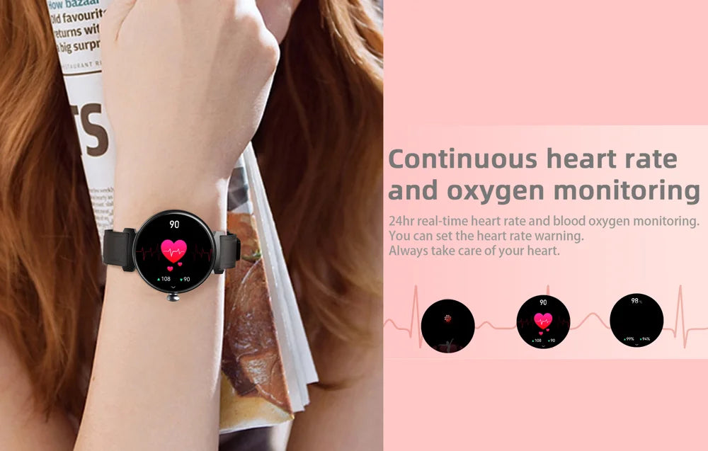 Amoled tela hd azul dente chamada smartwatch feminino relógios inteligentes à prova dwaterproof água esportes monitor de saúde freqüência cardíaca notificação mensagem