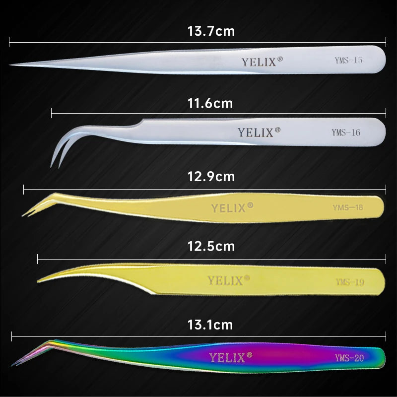 Yelix-pinça profissional de pestanas, aço inoxidável, clássico, volume dourado, para extensões de pestanas