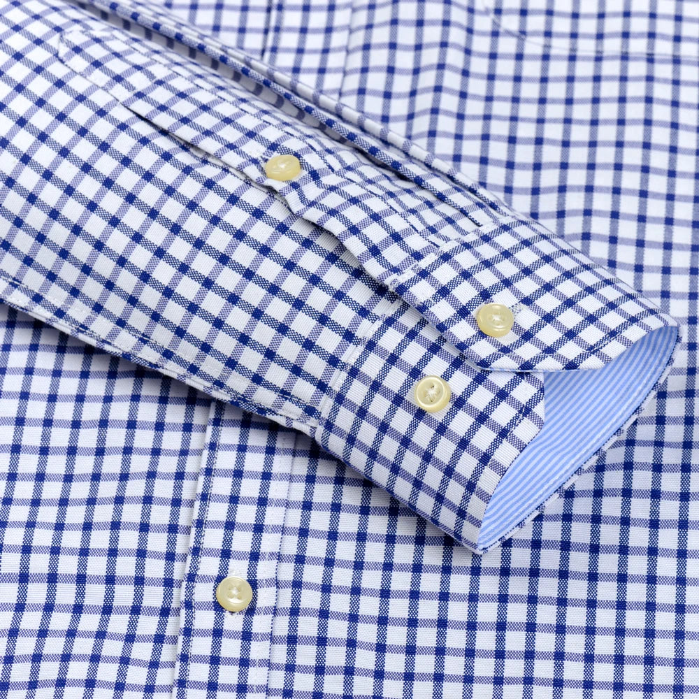 Camisa casual de trabalho listrada xadrez oxford de manga comprida masculina com bolso, camisas de botão de ajuste regular de mistura de algodão primavera outono