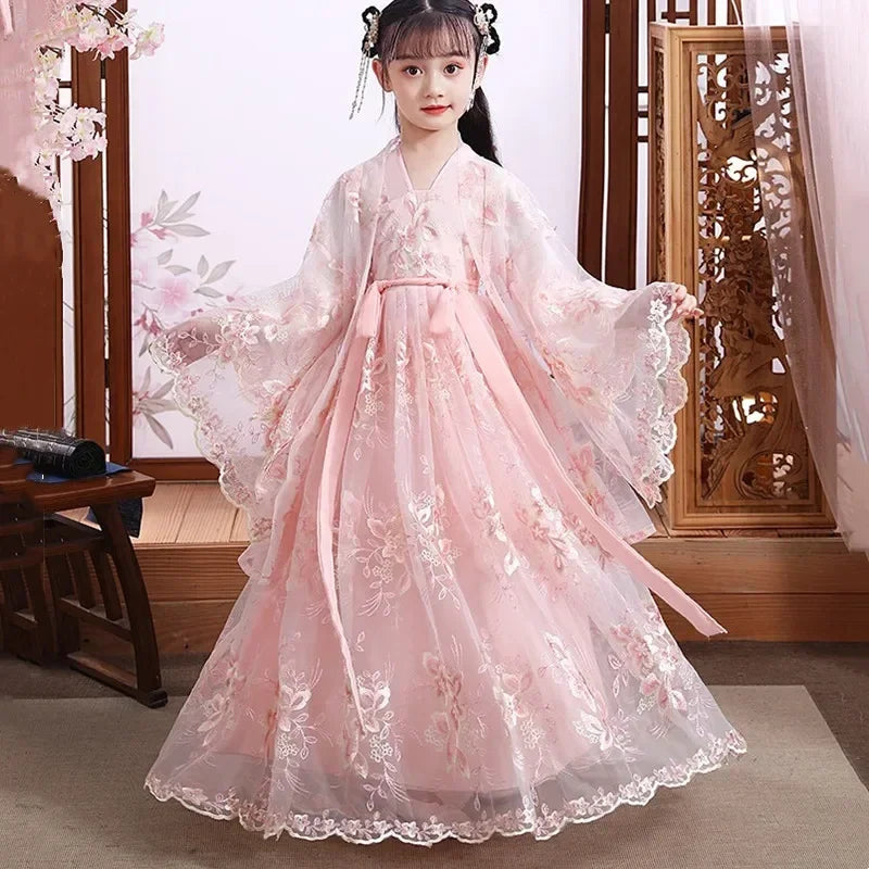Traje de festa de verão vestidos da menina do vintage crianças roupas vestido casual bebê chinês hanfu cosplay crianças princesa meninas vestido