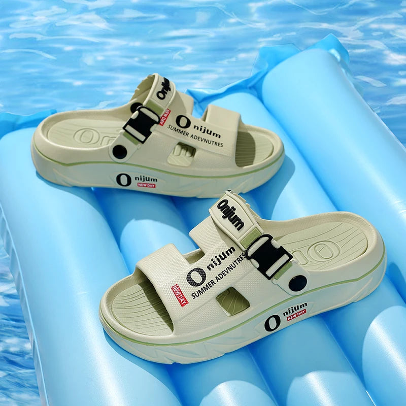 Chinelos de praia masculinos sandálias ao ar livre verão confortável sandálias de praia grosso macio tamancos masculino casual água sapatos de jardim