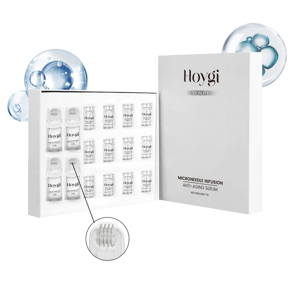 Conjunto de Sérum Facial Firmador com Rolo de Microagulhas, Essência Facial Anti-Envelhecimento, Hidratante, Suavizante e Embelezadora da Pele