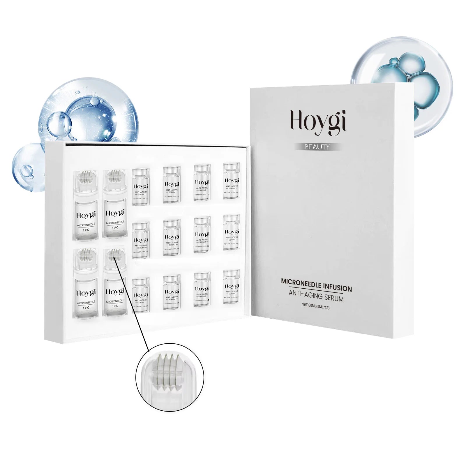 Conjunto de Sérum Facial Firmador com Rolo de Microagulhas, Essência Facial Anti-Envelhecimento, Hidratante, Suavizante e Embelezadora da Pele