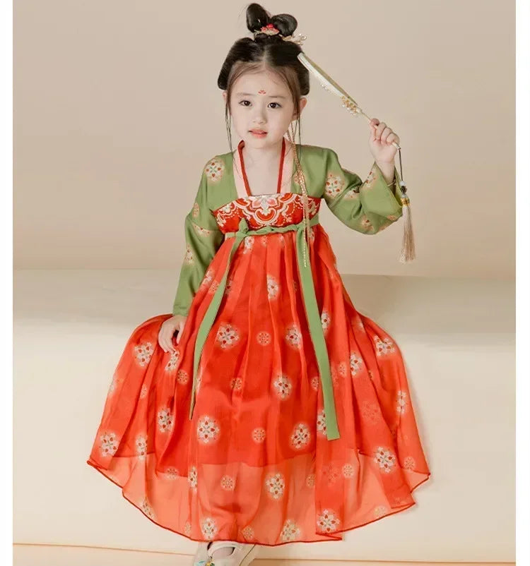 Traje de festa de verão vestidos da menina do vintage crianças roupas vestido casual bebê chinês hanfu cosplay crianças princesa meninas vestido