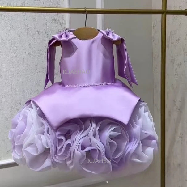 Vestido de Festa Infantil Elegante com Laço e Patchwork para Meninas - Traje Formal de Aniversário e Apresentação