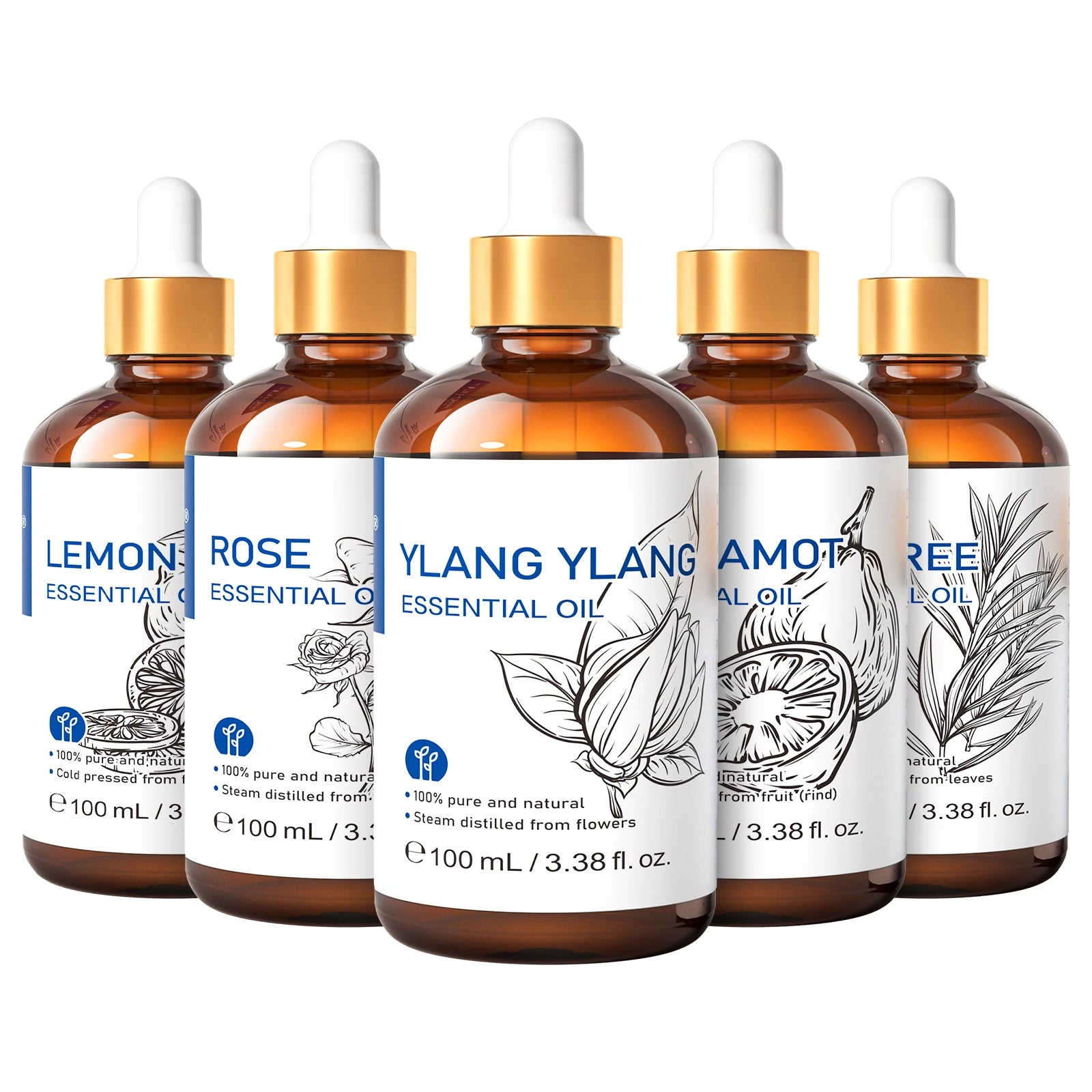 Óleo Essencial HIQILI 100ml com Conta-Gotas, Lavanda, Jasmim, Laranja Doce, Hortelã, Alecrim, Baunilha para Difusor / Umidificador