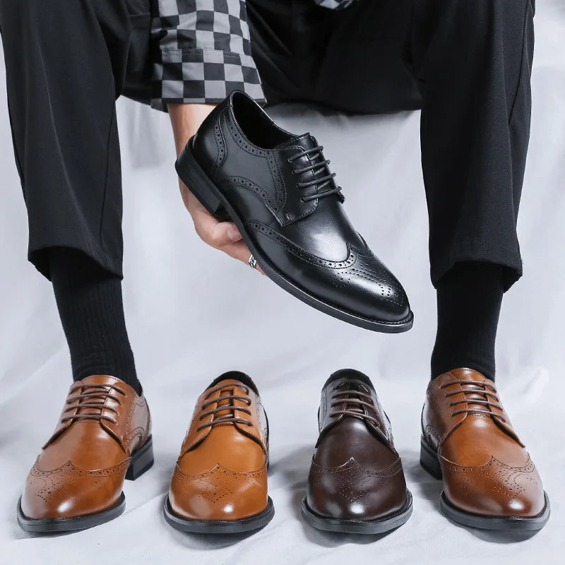 Sapatos oxford masculinos feitos à mão, sapatos clássicos formais de negócios, couro de bezerro genuíno, sapatos sociais brogue
