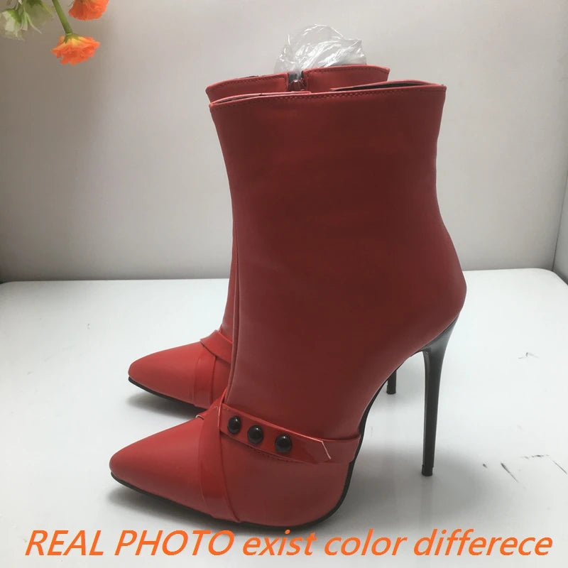REAVE CAT-Sexy Stiletto Botas de Salto Alto, Botas de Couro, 12cm, Preto, Amarelo, Roxo, Tamanho Grande 44, 45, 46, 47, 48, US15, US16, US17