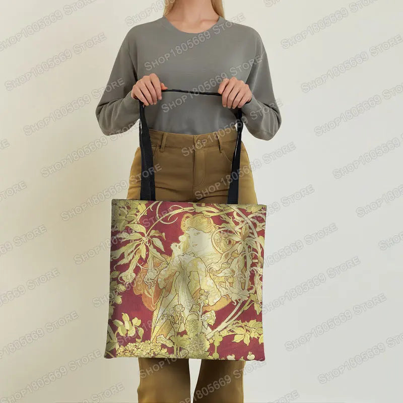 Alphonse Beauty Print Bolsa para Mulheres, Sacos De Compras De Armazenamento Reutilizável, Totes Casuais, Pintura A Óleo, Elegante Senhoras Tote