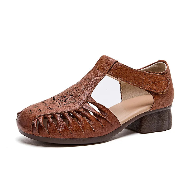 Sandálias gladiadoras de dedo fechado romano vintage para mulheres salto baixo luxo t-cinta recorte design respirável conforto sapatos ocos