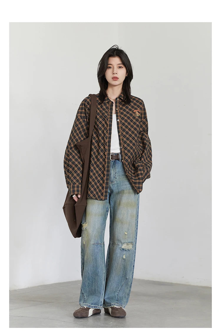 Chic ven retro calças de brim femininas soltas casuais nova cintura alta pernas largas denim calças femininas primavera outono 2025