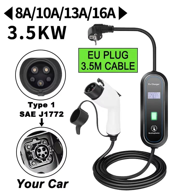 220v portátil ev carregador type2 iec 62196 carregador de carro elétrico 3.5kw 16a 1 fase evse carregamento rápido wallbox ev estação de carregamento