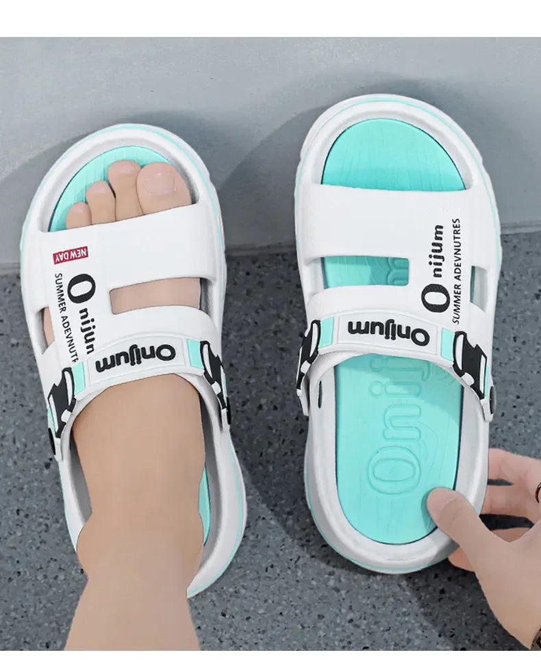 Chinelos de praia masculinos sandálias ao ar livre verão confortável sandálias de praia grosso macio tamancos masculino casual água sapatos de jardim