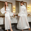 Longo noiva casamento robe cetim malha retalhos quimono feminino elegante sleepwear macio rayon casa roupão loungewear