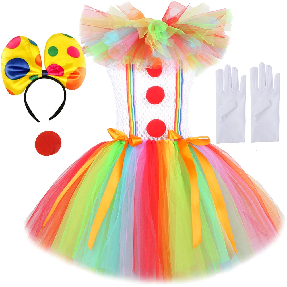 Arco-íris pennywise palhaço trajes para meninas palhaço de circo halloween tutu vestido para crianças coringa roupa crianças roupas de ano novo
