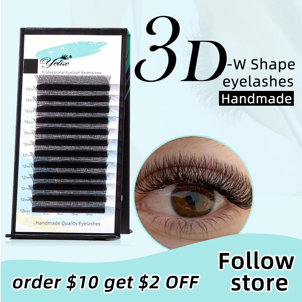 Yelix-W-Shaped Cílios Extensões, 3D, 3 Dicas e 6 Dicas, C Curl, D Curl, Individual Lash, Volume egípcio brasileiro, Mage Cílios, Alta Qualidade