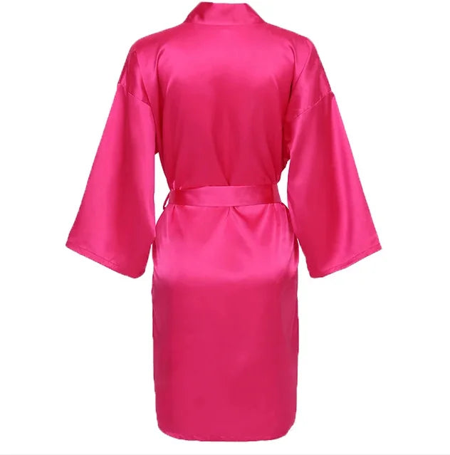 Robe noturno de cetim sólido, roupão elegante de meia manga com decote em V e cinto, roupa de dormir feminina