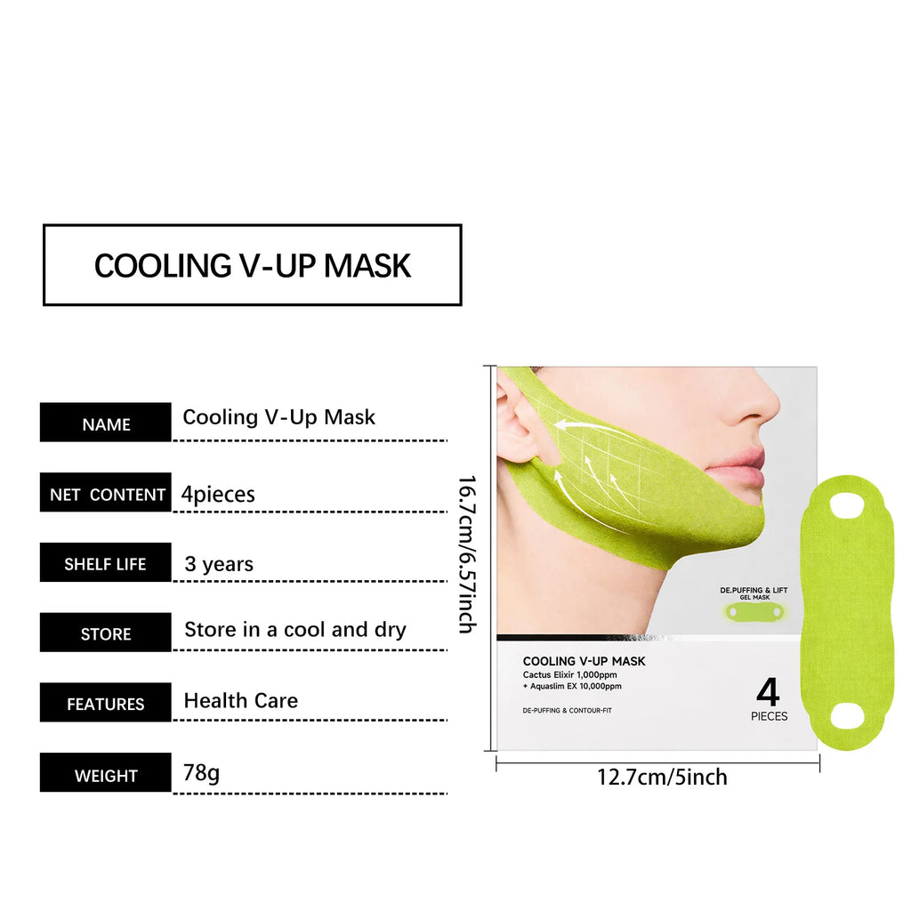 Máscara em Gel Refrescante V Line para Contorno e Firmeza da Mandíbula, com Cafeína para Redução de Inchaço, Envolvimento Facial para Lifting do Queixo, Essência Coreana para Cuidados Diários com a Pele