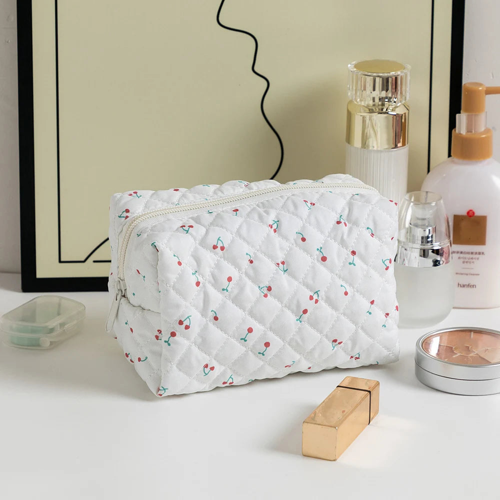 Sacos de maquiagem florais acolchoados com zíper bonito impressão flor organizador de armazenamento acessório de maquiagem saco de higiene pessoal grande saco de cosméticos feminino