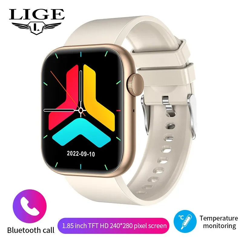 LIGE-Full Touch Screen Smart Watch para mulheres, Bluetooth Call, relógios impermeáveis, Sport Fitness Tracker, Smartwatch para senhora