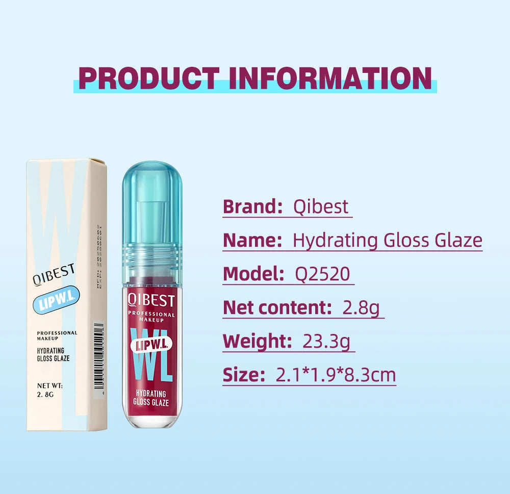 Brilho Labial Cristal QIBEST, Glaze Labial Hidratante de Longa Duração, Gloss Hidratante para Lábios