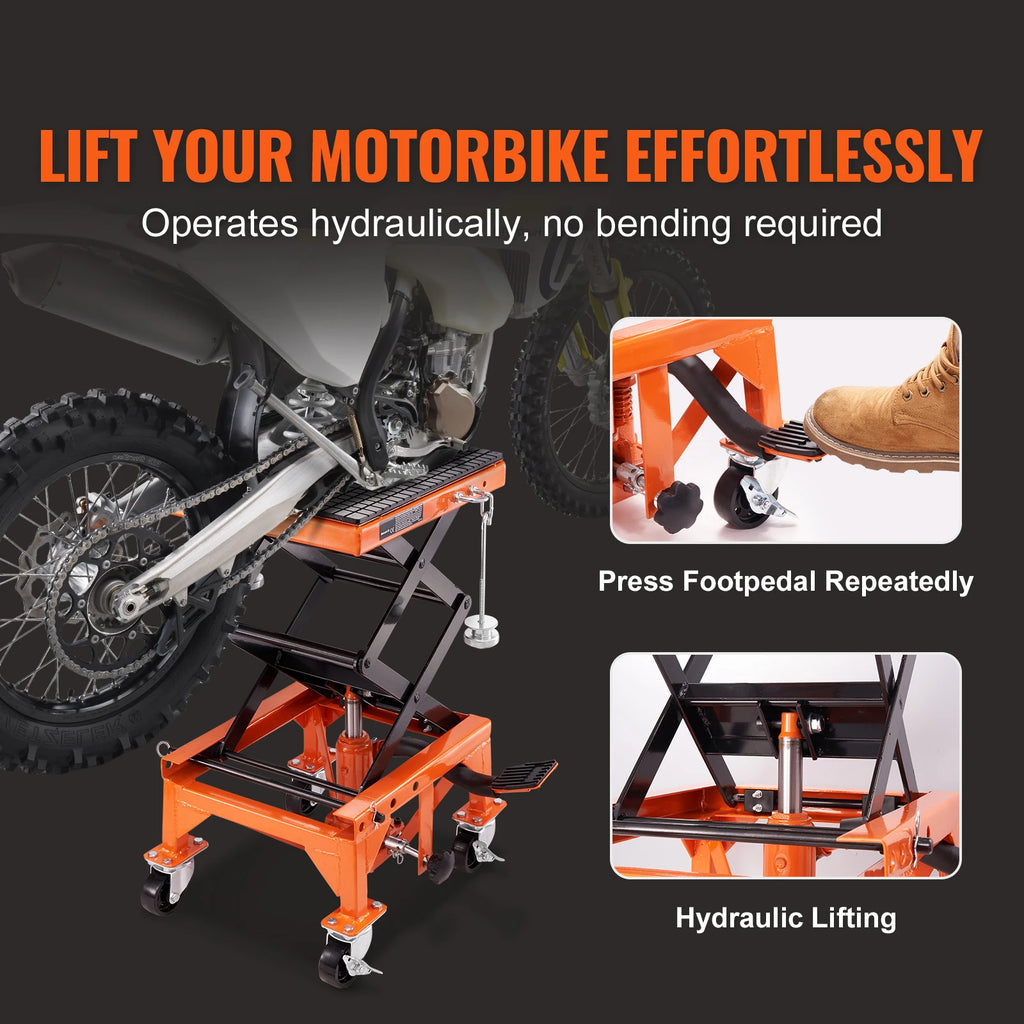 SucceBuy Mesa de elevação hidráulica para motocicleta, 350 lbs, tesoura, elevador hidráulico, suporte para dirt bike