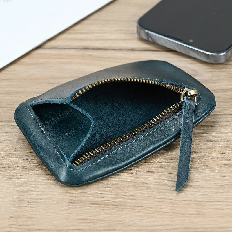 Luufan couro genuíno zíper moeda cartão bolsa de couro real rfid titular do cartão embreagem carteiras slots para homens mulheres mini bolsa fina