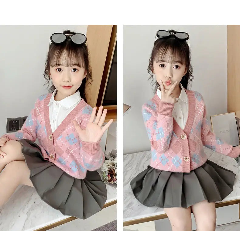 Camisola de tricô de manga cheia infantil, top single-breated, flocking outwear, roupas de bebê meninas, crianças, criança, crianças, 2t, 10 t, 12t, outono, inverno