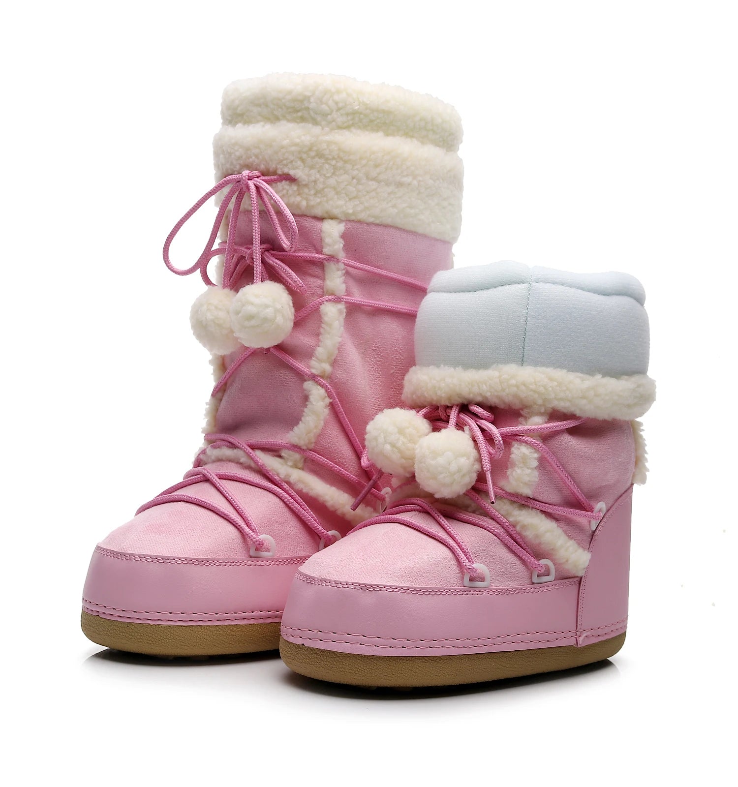 Botas de inverno rosa botas de neve femininas sola grossa botas de esqui quentes meados de bezerro botas de espaço antiderrapantes sapatos de algodão navio livre