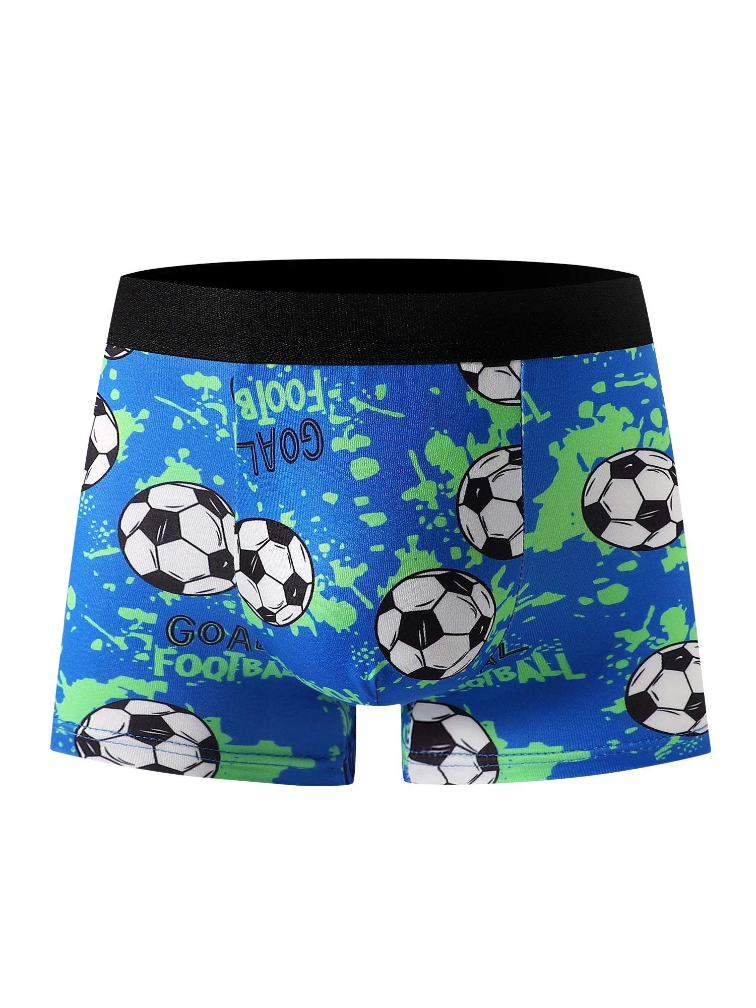 Conjunto Misto de 5 Peças de Cuecas Infantis com Estampa de Futebol, Macio e Confortável, Adequado para Alunos do Ensino Fundamental, Uso Casual em Casa e Esportes, para Crianças de 4 a 8 Anos
