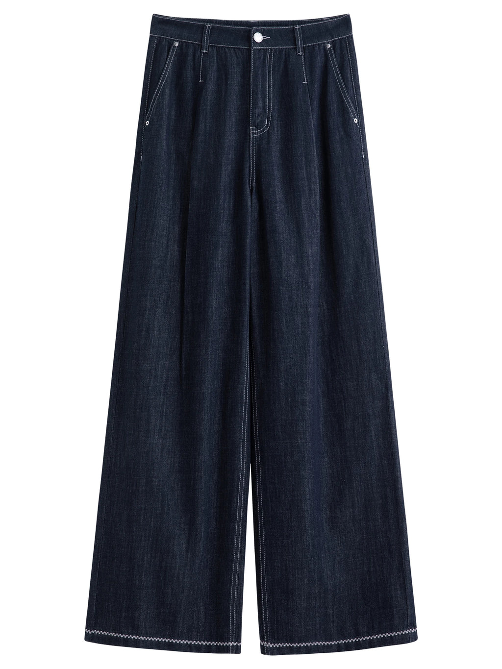 DUSHU 2026 Calça Jeans Feminina de Cintura Alta com Costura Contrastante e Perna Reta - Calça Casual para Uso Diário e Deslocamento