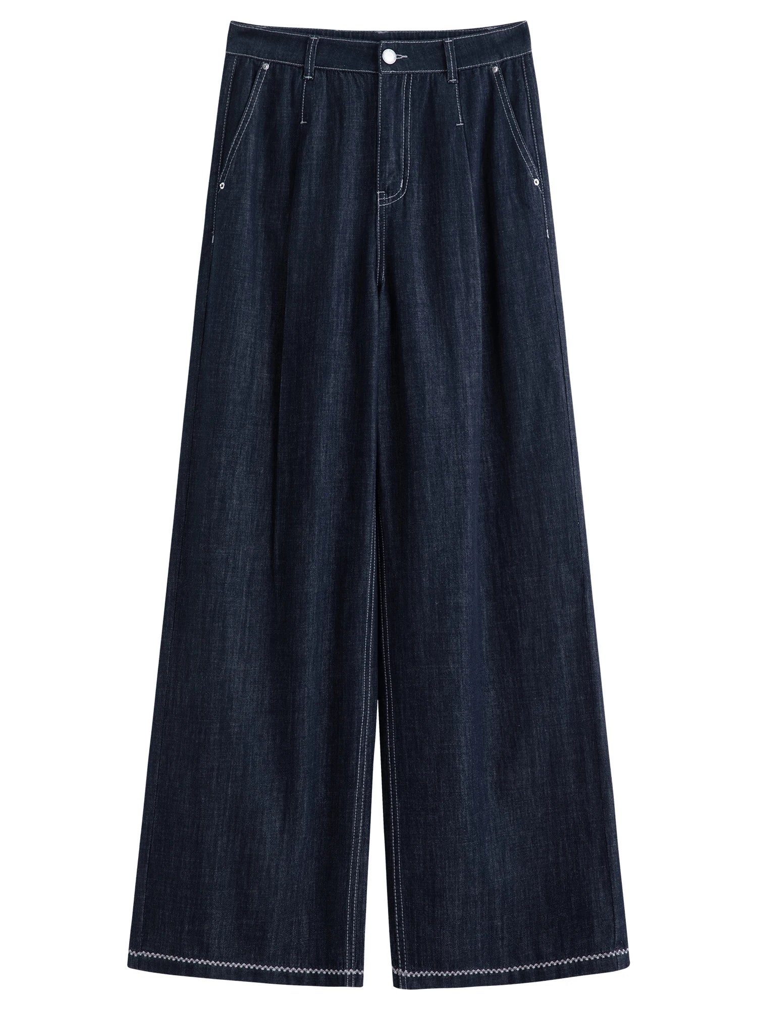 DUSHU 2026 Calça Jeans Feminina de Cintura Alta com Costura Contrastante e Perna Reta - Calça Casual para Uso Diário e Deslocamento